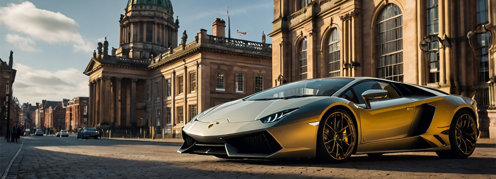 A Luxurious Lamborghini Aventador Super Sports car parked on a city street of Nottingham